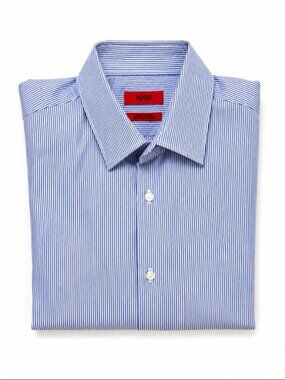 Hugo Boss Blue Stripe Short Sleeve Button Shirt Cotton Size 16 Neck Office